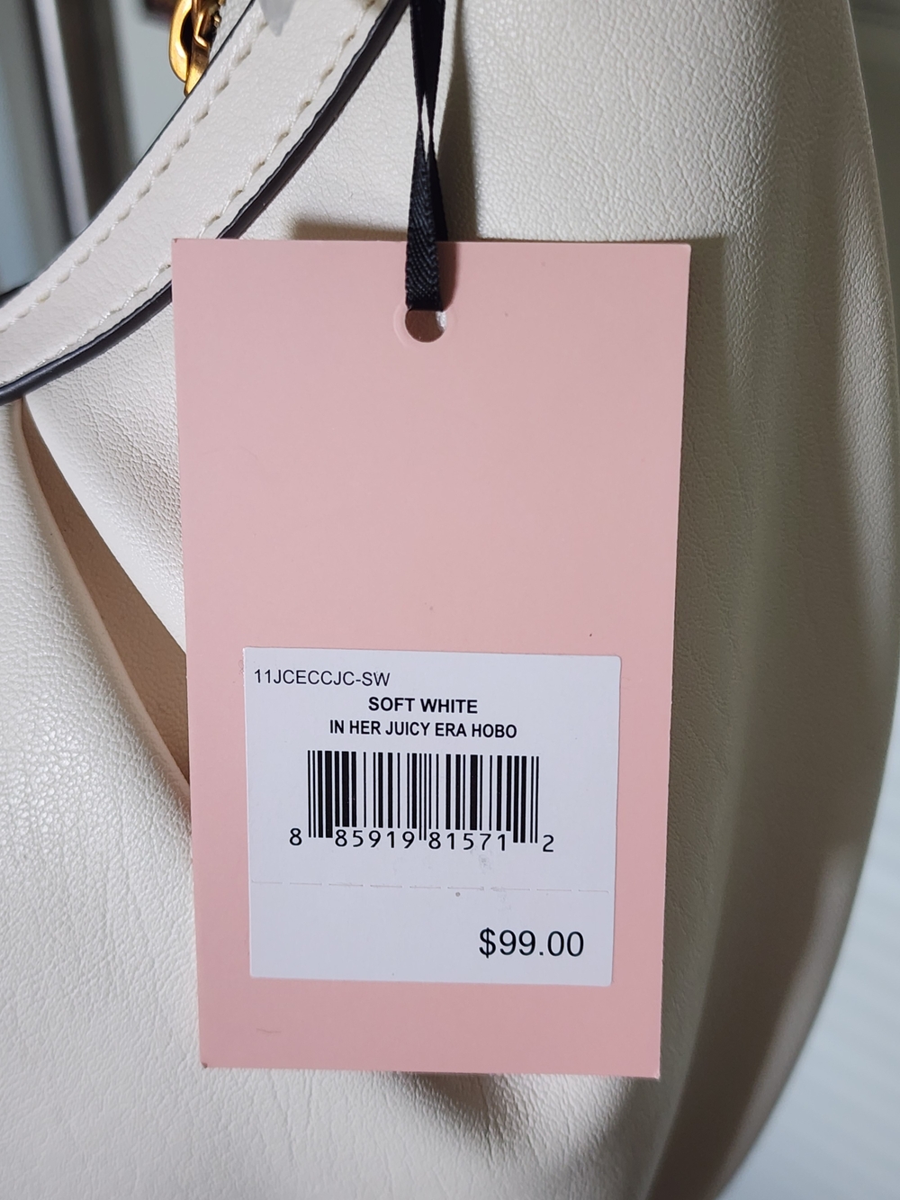 Juicy Couture Off White Logo Hobo Shoulder Bag Zip, Gold Hardware, Heart Charms - Picture 9 of 9